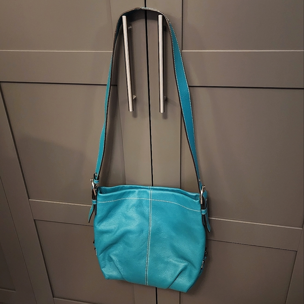 Coach F15064 Duffle Adjustable Teal Pebble Leather Shoulder Bag